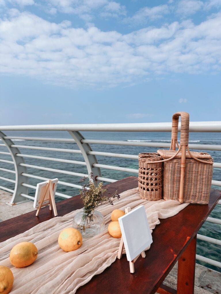 Home Seaside picnic table styling with natural decor and rustic details